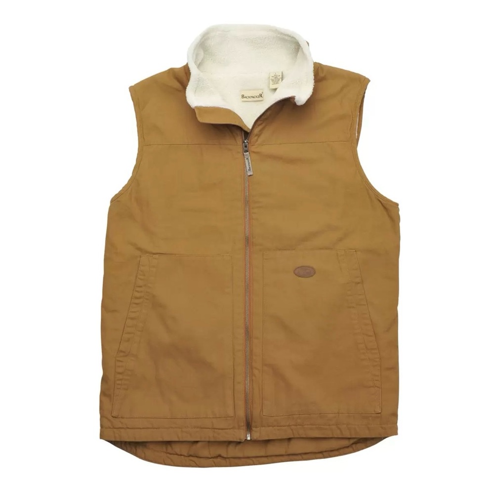 NWT Backpacker Men's 2XL Tan and Faux Sherpa Lined Full Zip Up Adventurer Vest